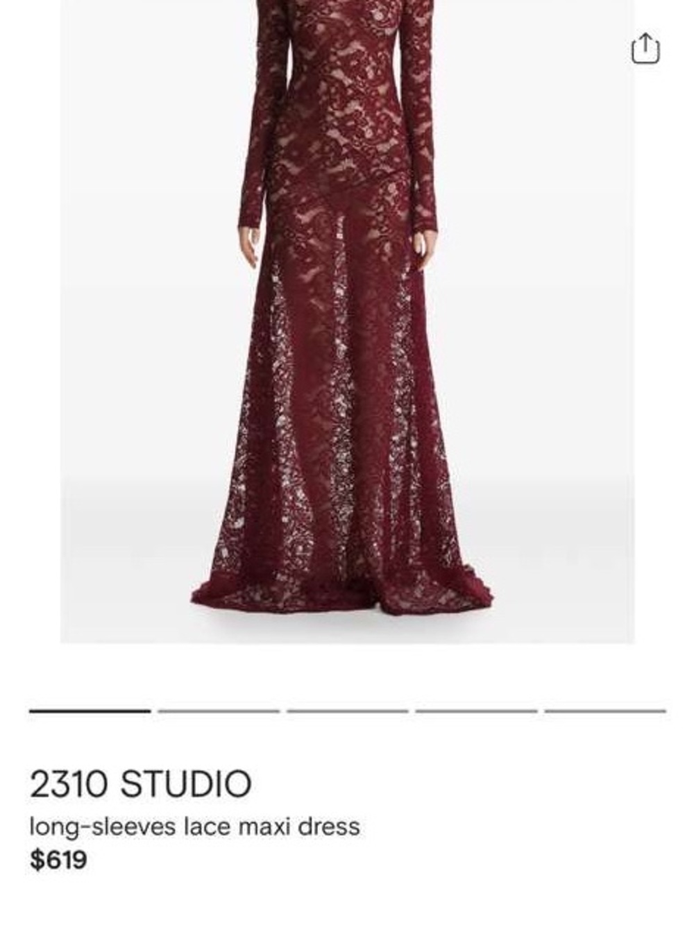 Bloomingdale's 2310 Studio Burgundy Lace Long-Sleeve Maxi Dress